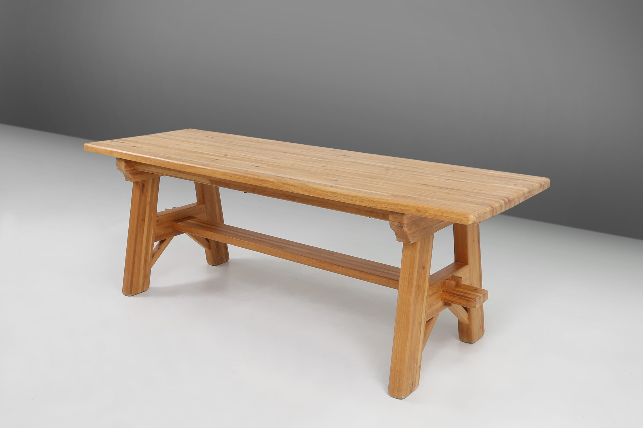 Mid-century brutalist dining table in solid oak, France ca. 1960thumbnail